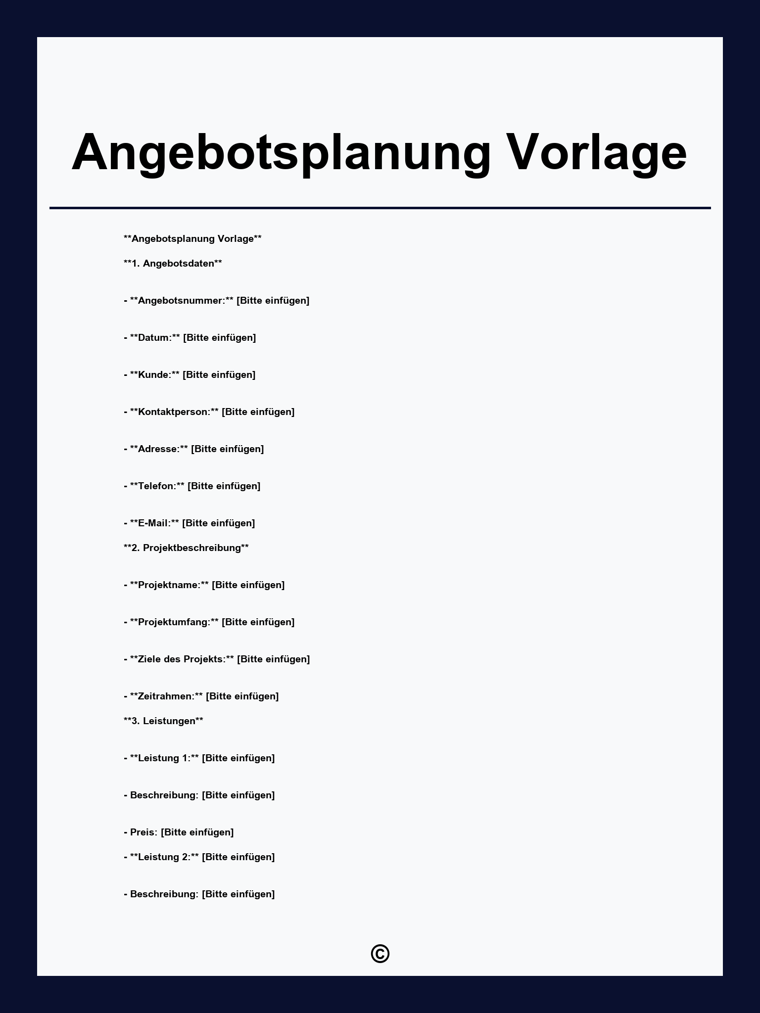 Angebotsplanung Vorlage