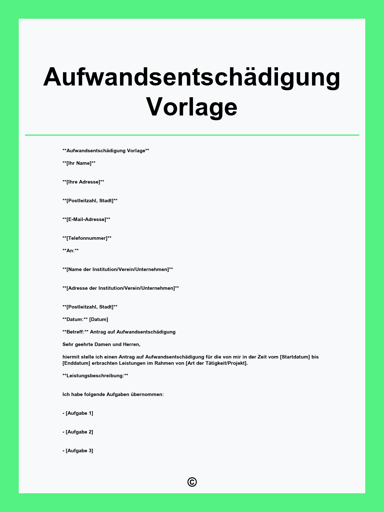 Aufwandsentschädigung Vorlage