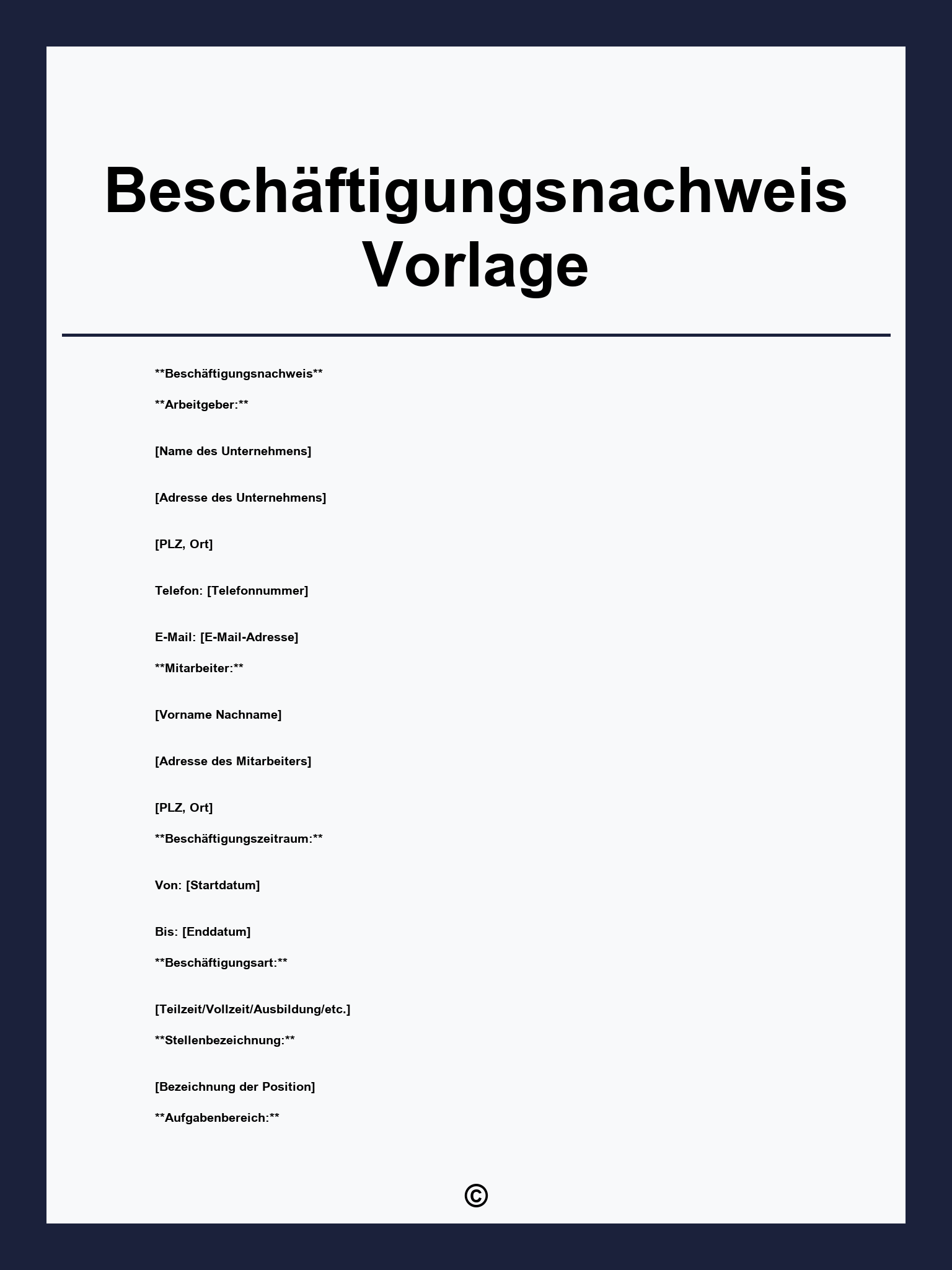 Beschäftigungsnachweis Vorlage