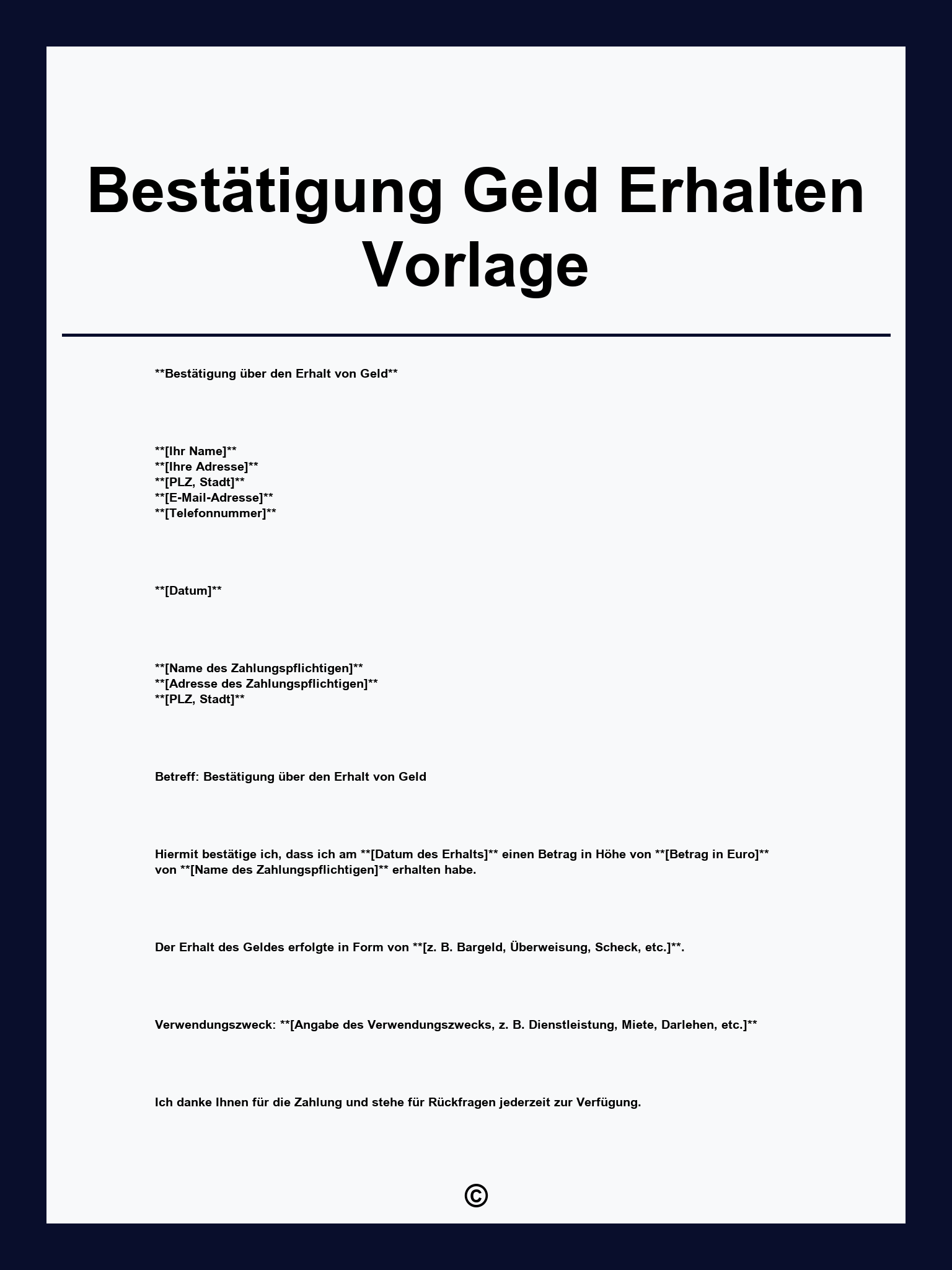 Bestätigung Geld Erhalten Vorlage