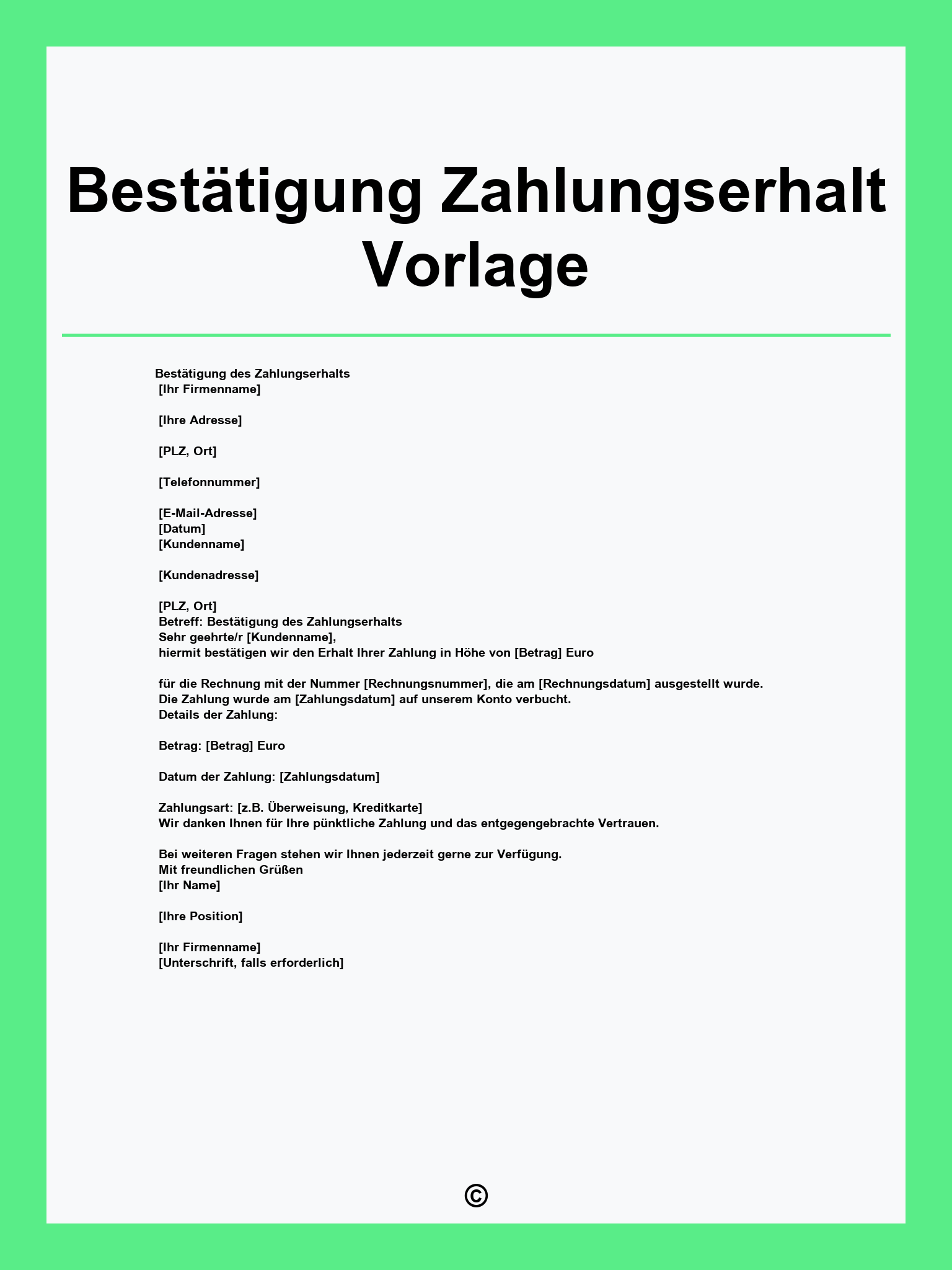 Bestätigung Zahlungserhalt Vorlage