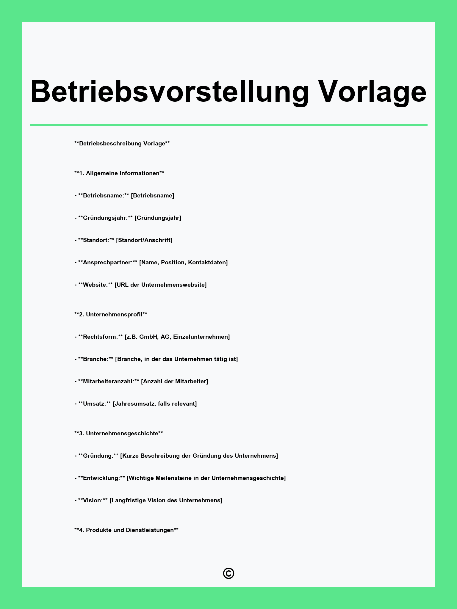 Betriebsvorstellung Vorlage