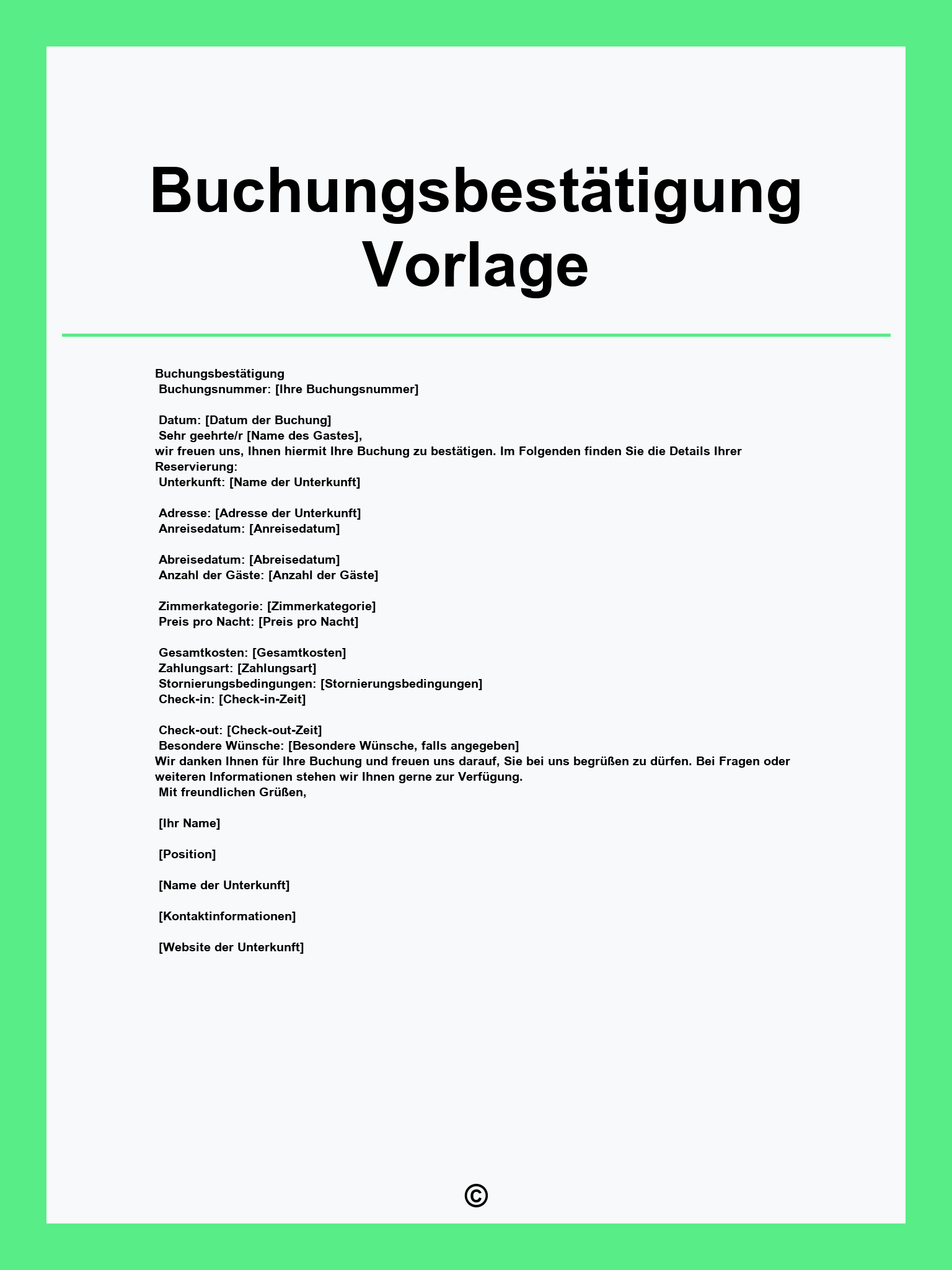 Buchungsbestätigung Vorlage