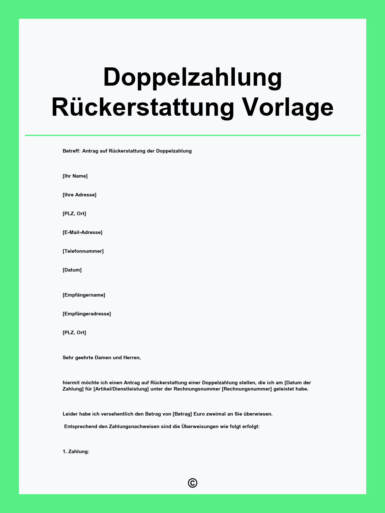 Doppelzahlung Rückerstattung Vorlage