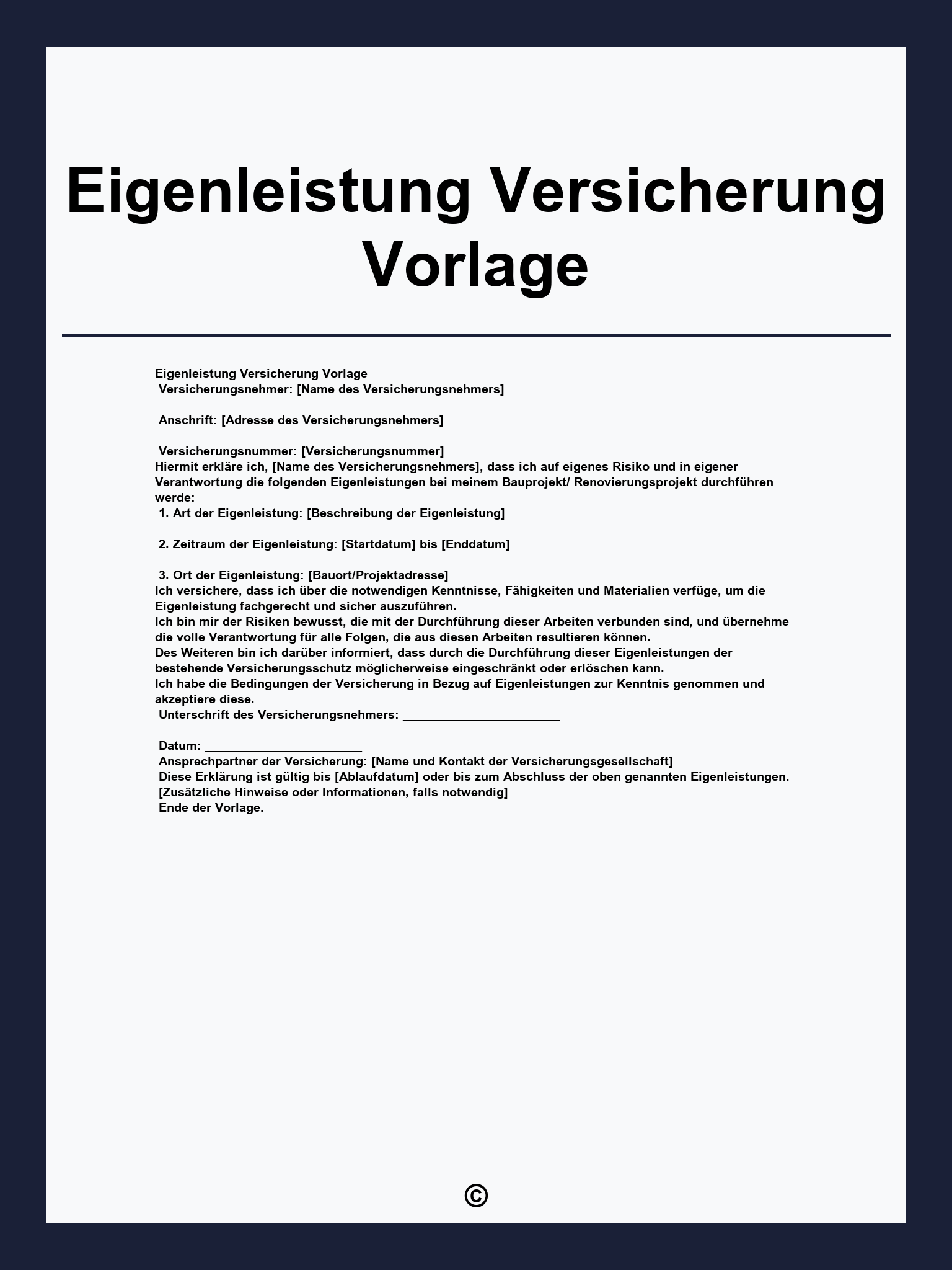 Eigenleistung Versicherung Vorlage