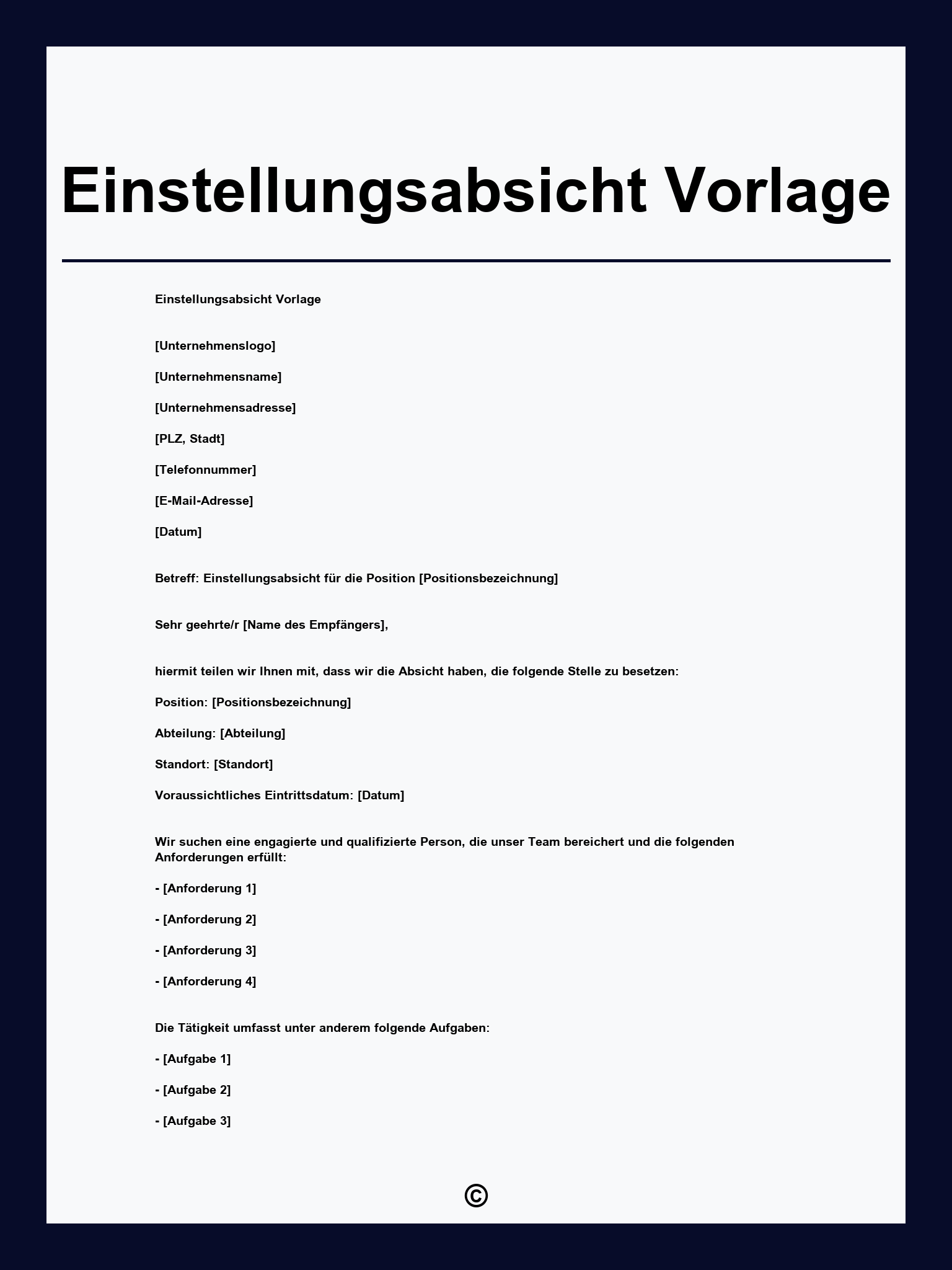 Einstellungsabsicht Vorlage