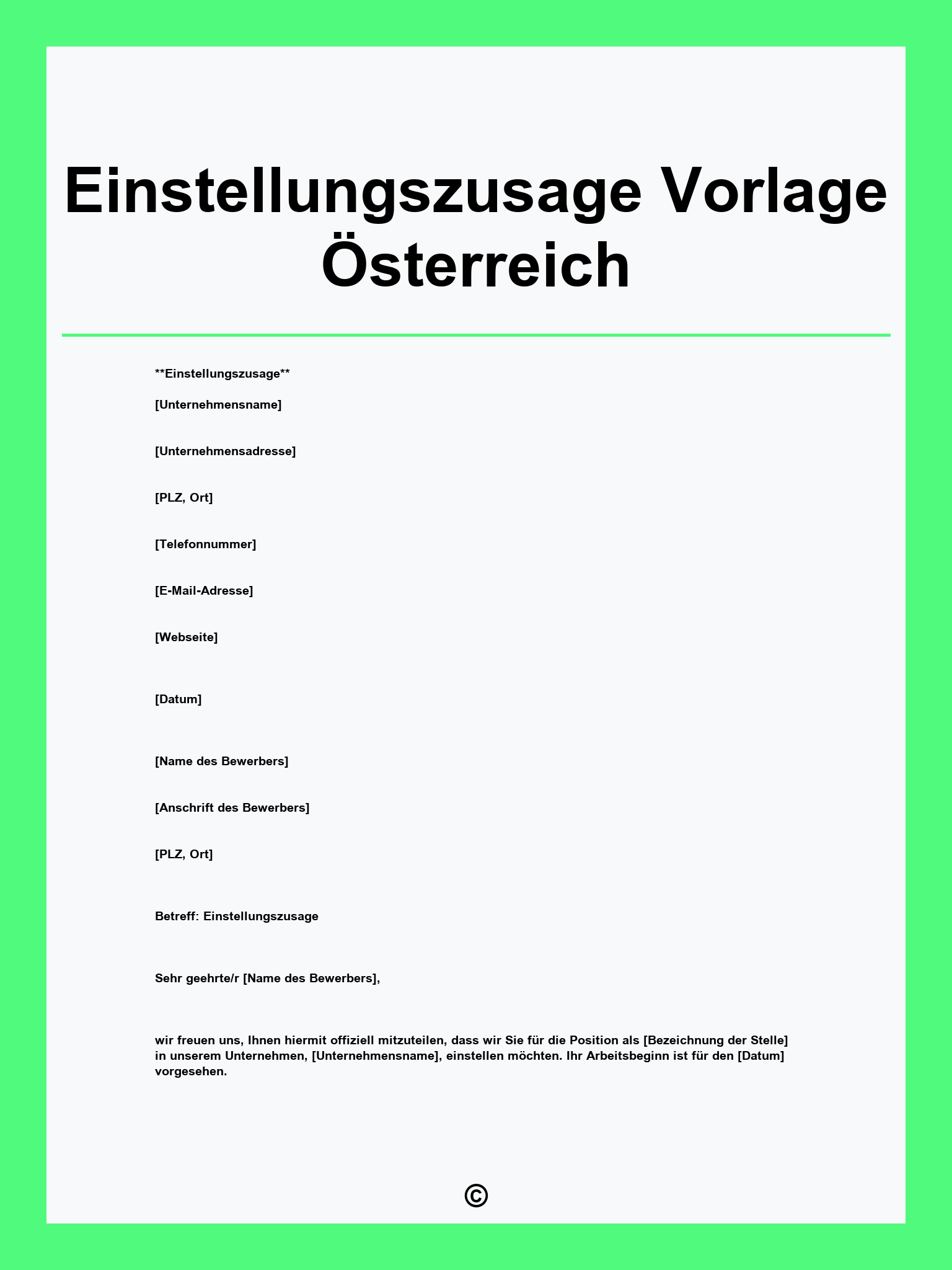 Einstellungszusage Vorlage Österreich