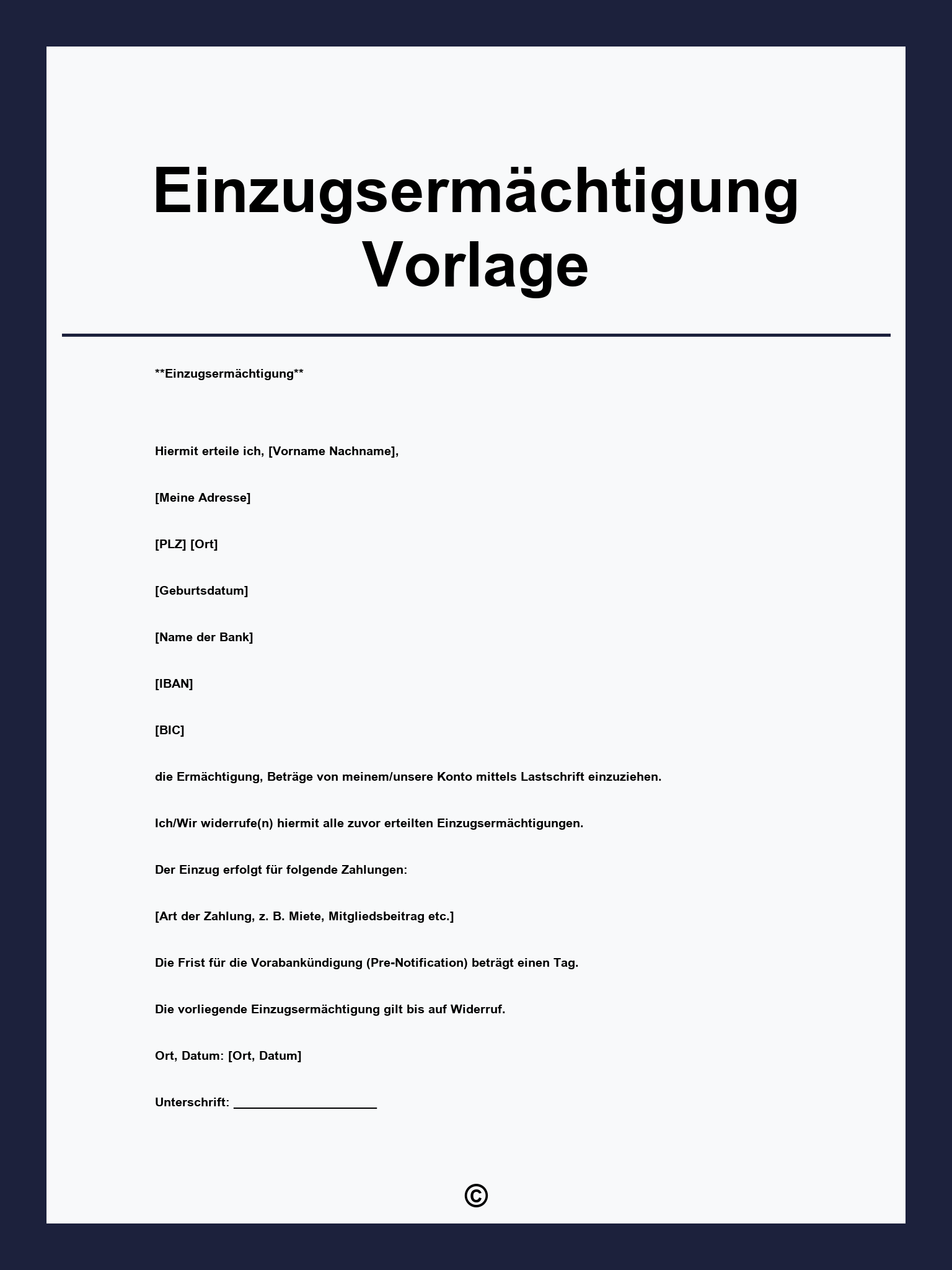 Einzugsermächtigung Vorlage