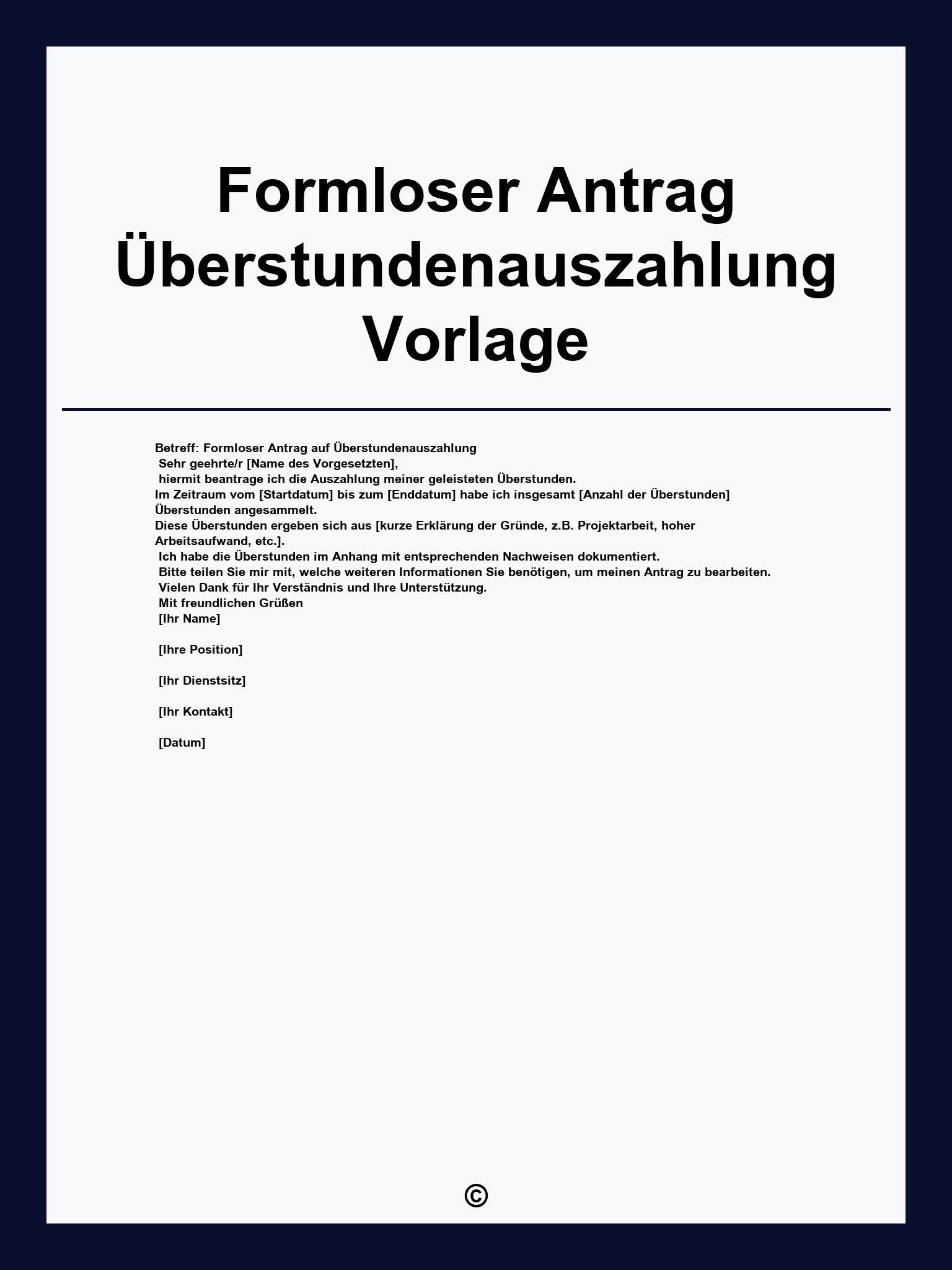 Formloser Antrag Überstundenauszahlung Vorlage