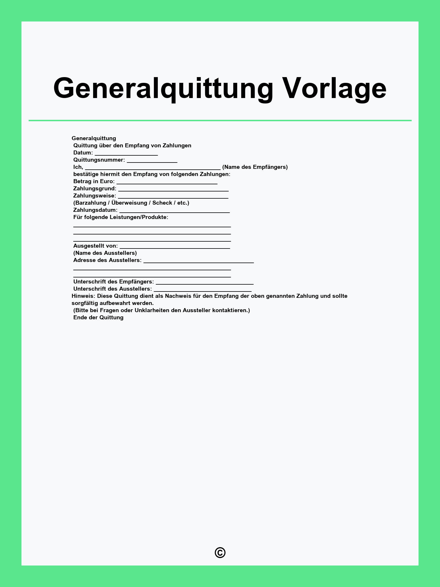 Generalquittung Vorlage