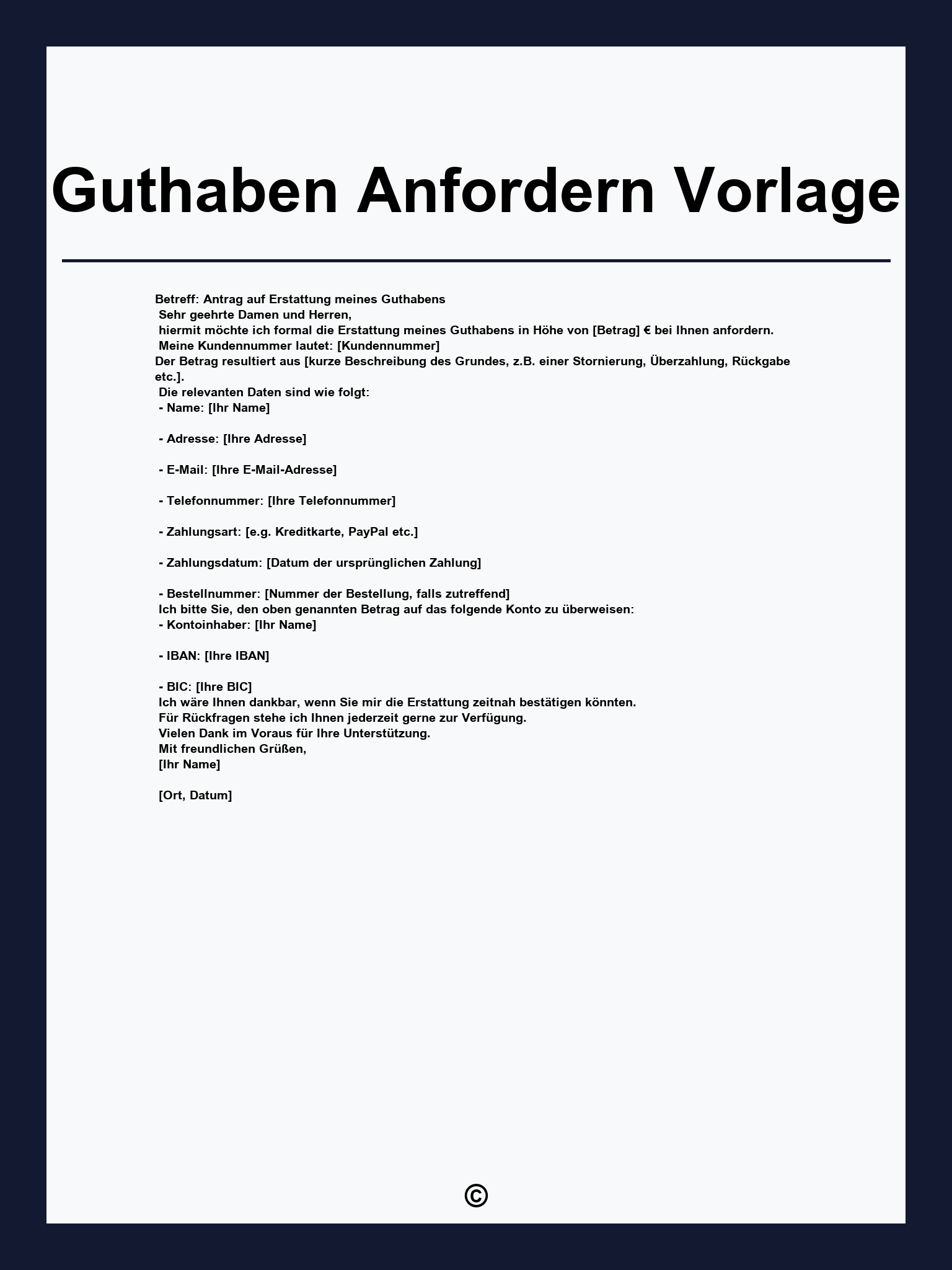 Guthaben Anfordern Vorlage