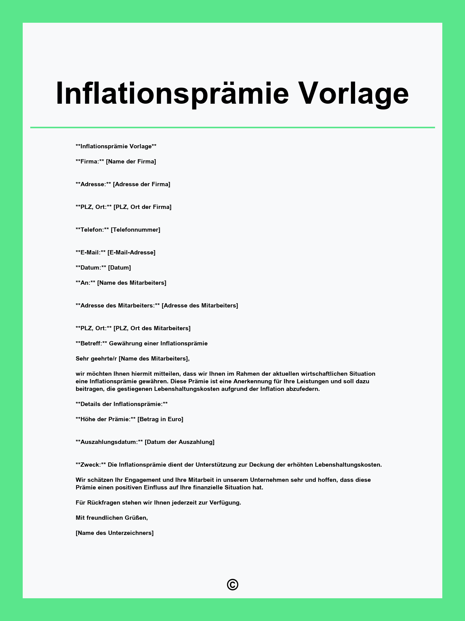 Inflationsprämie Vorlage