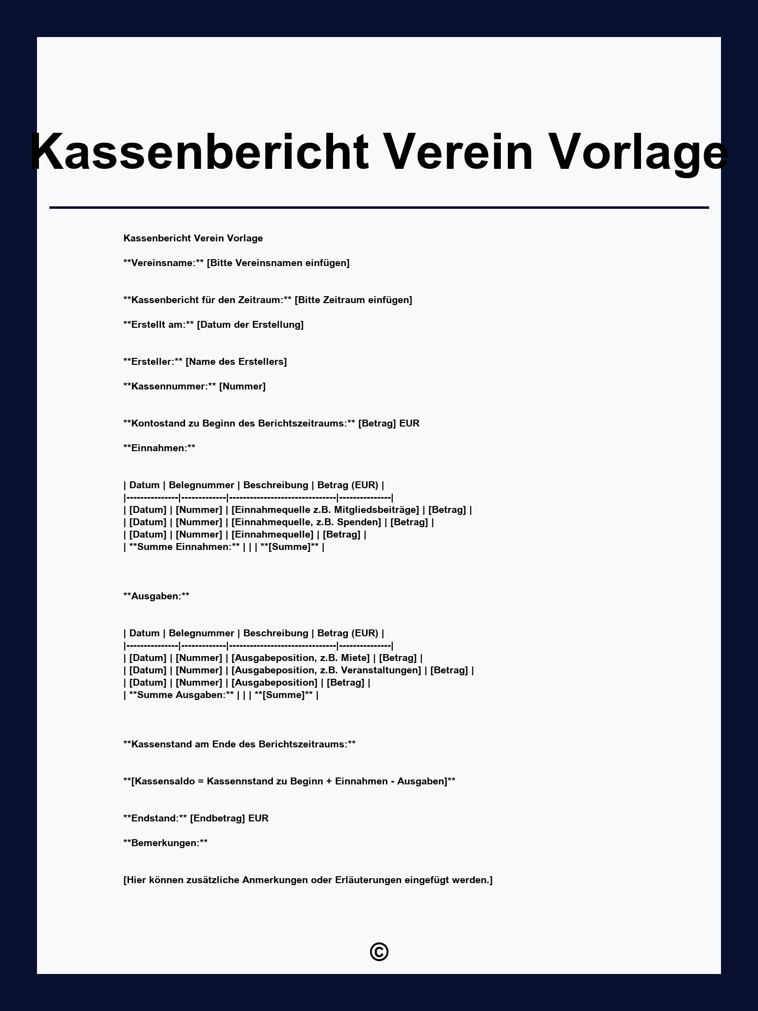Kassenbericht Verein Vorlage
