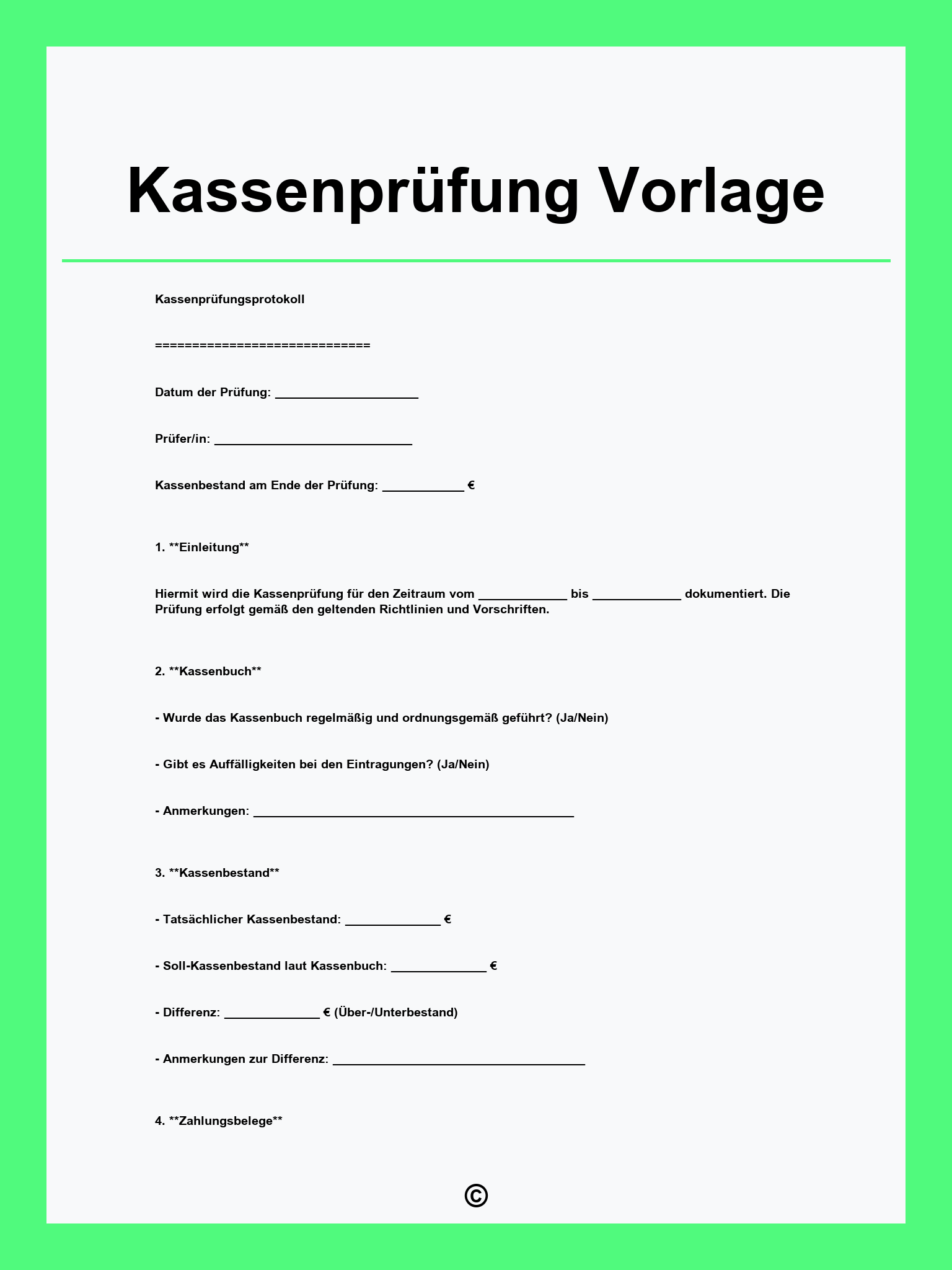 Kassenprüfung Vorlage