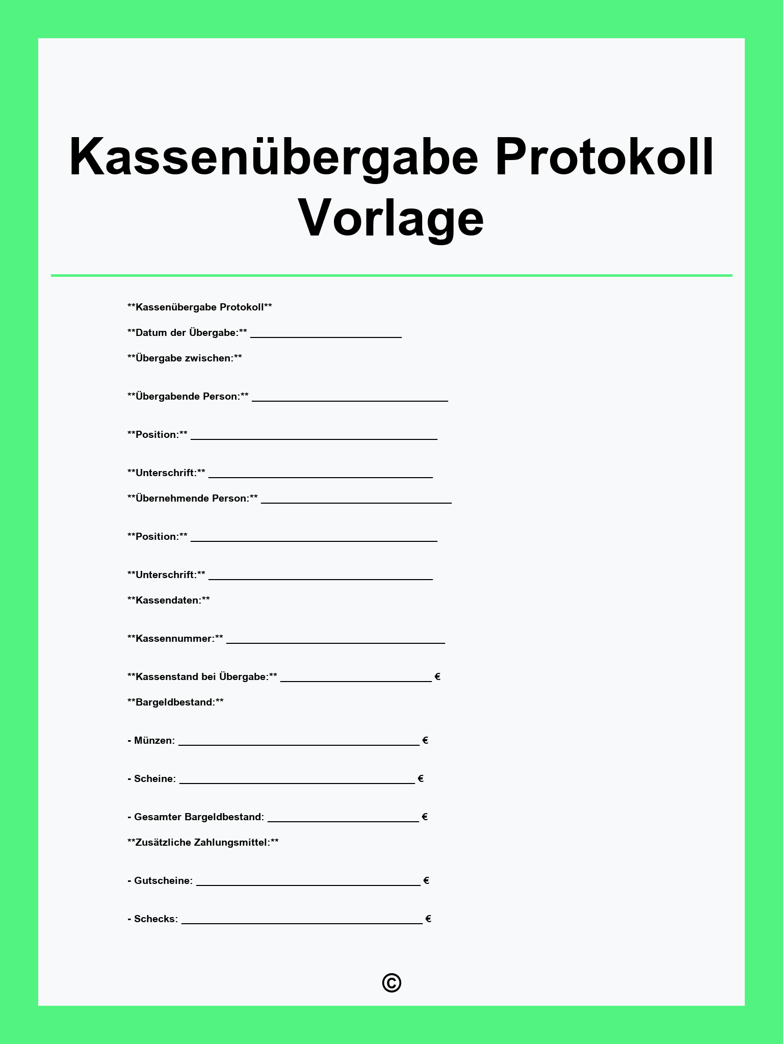Kassenübergabe Protokoll Vorlage