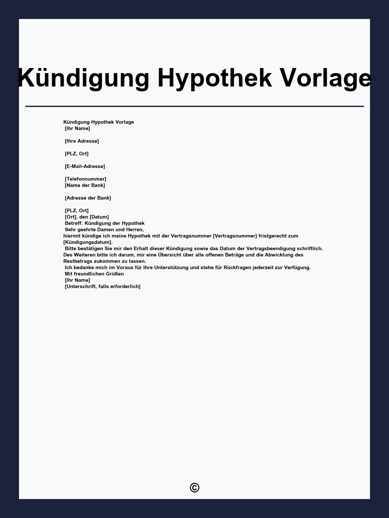 Kündigung Hypothek Vorlage