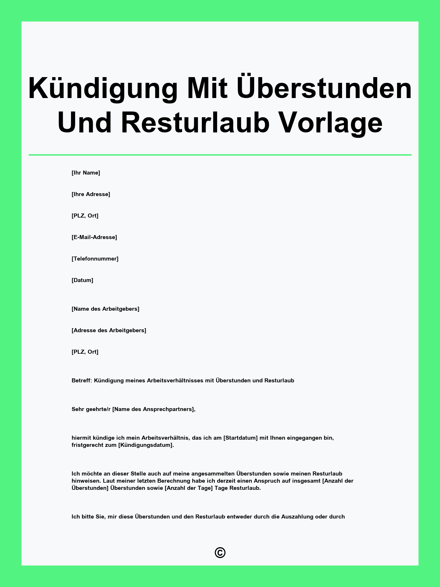 Kündigung Mit Überstunden Und Resturlaub Vorlage