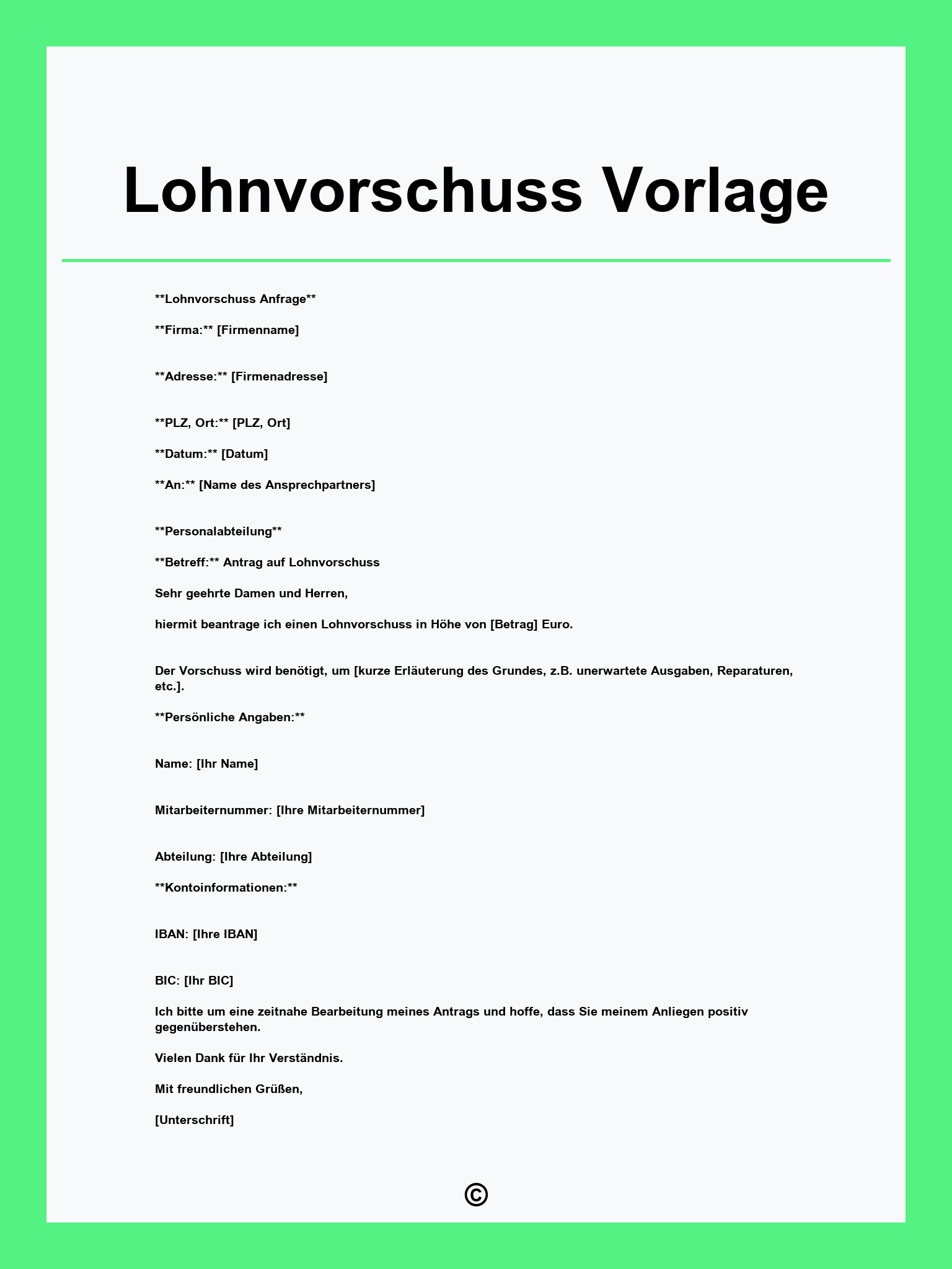 Lohnvorschuss Vorlage