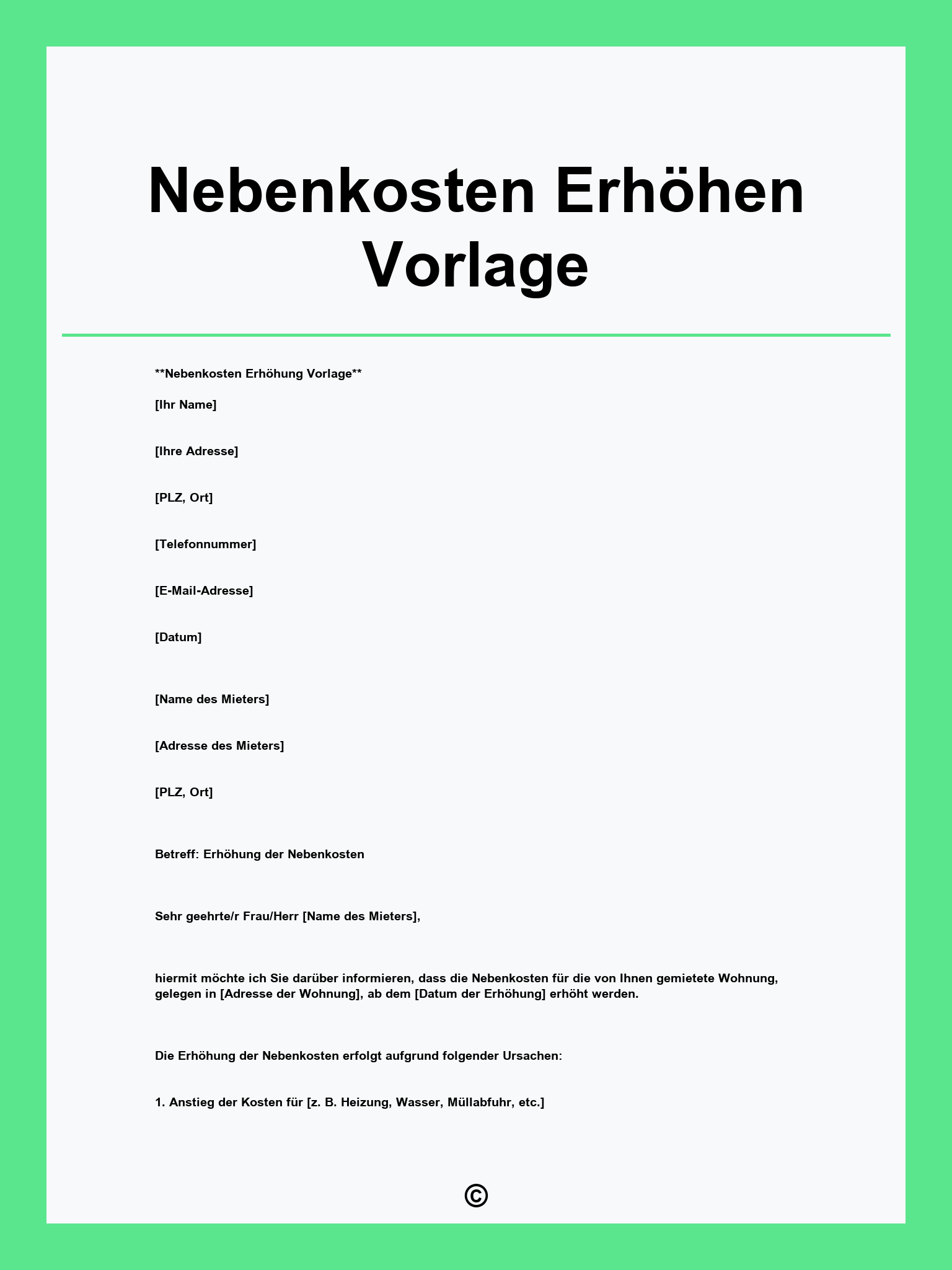 Nebenkosten Erhöhen Vorlage