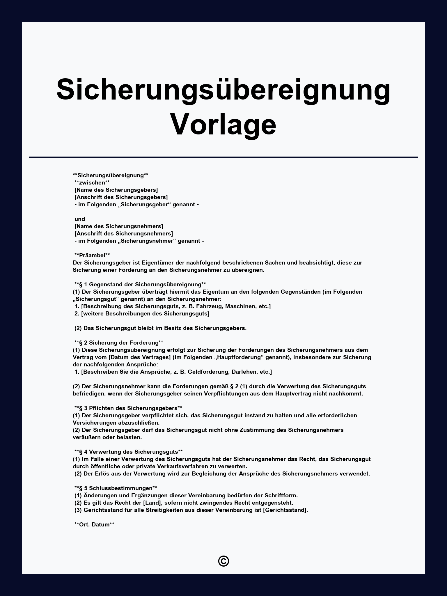 Sicherungsübereignung Vorlage