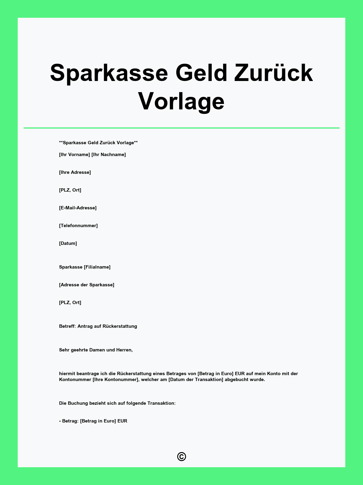 Sparkasse Geld Zurück Vorlage