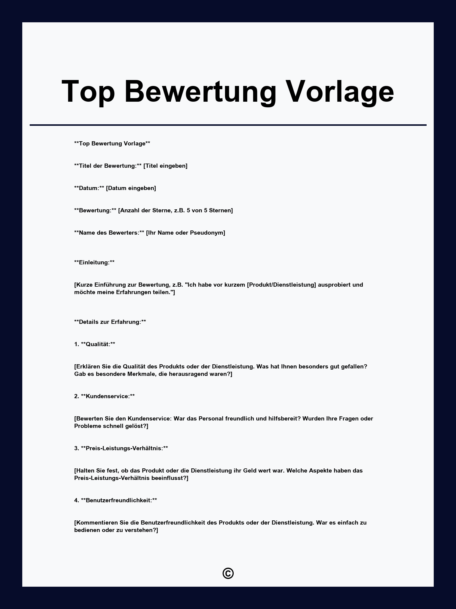 Top Bewertung Vorlage