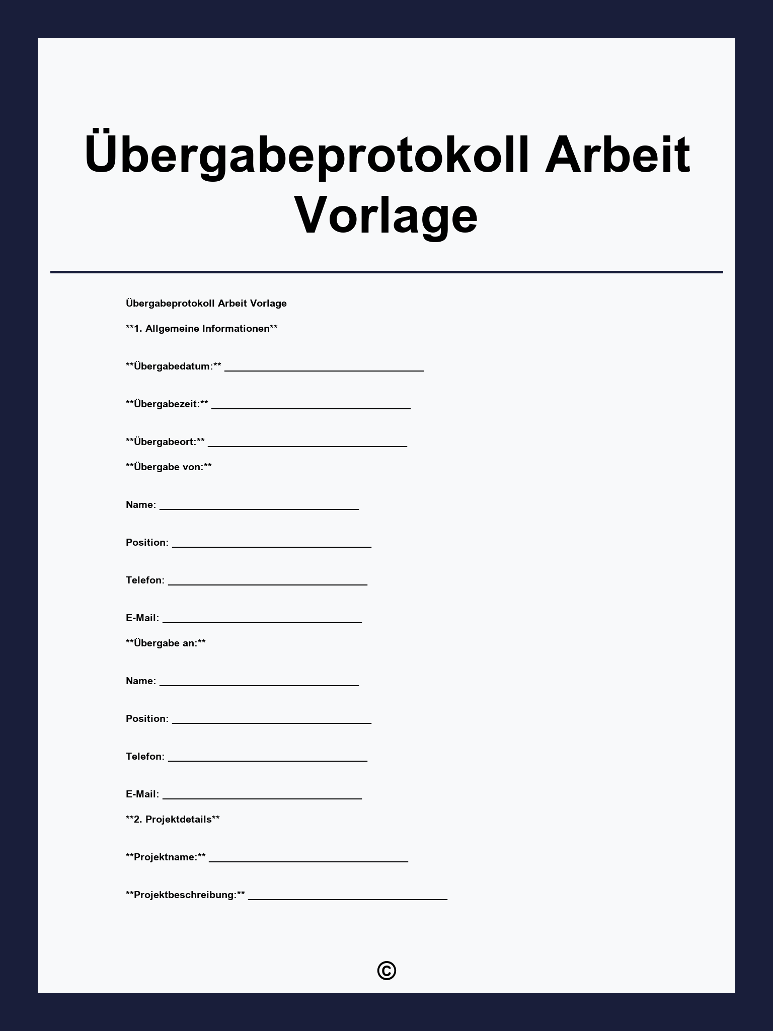 Übergabeprotokoll Arbeit Vorlage