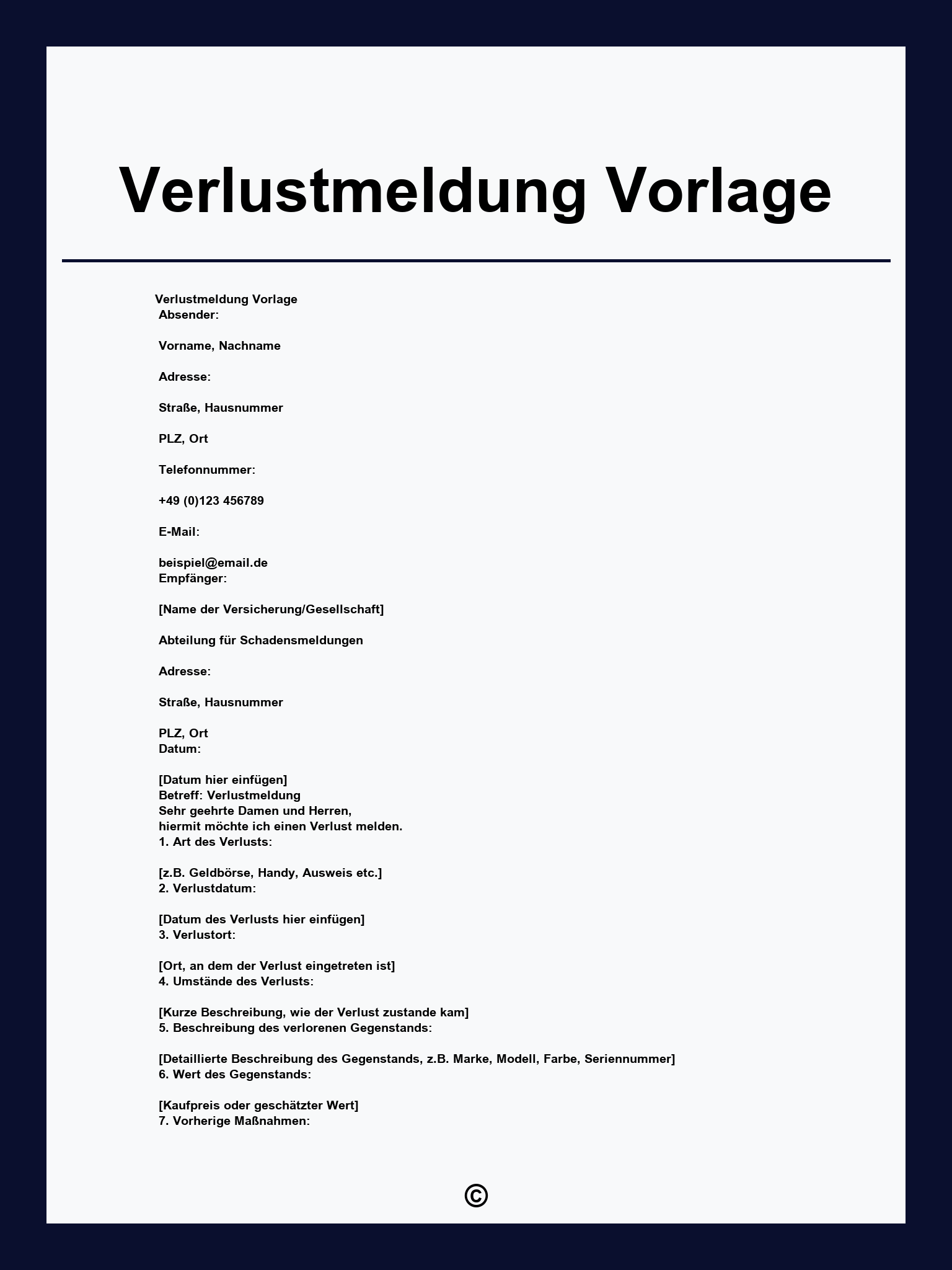 Verlustmeldung Vorlage