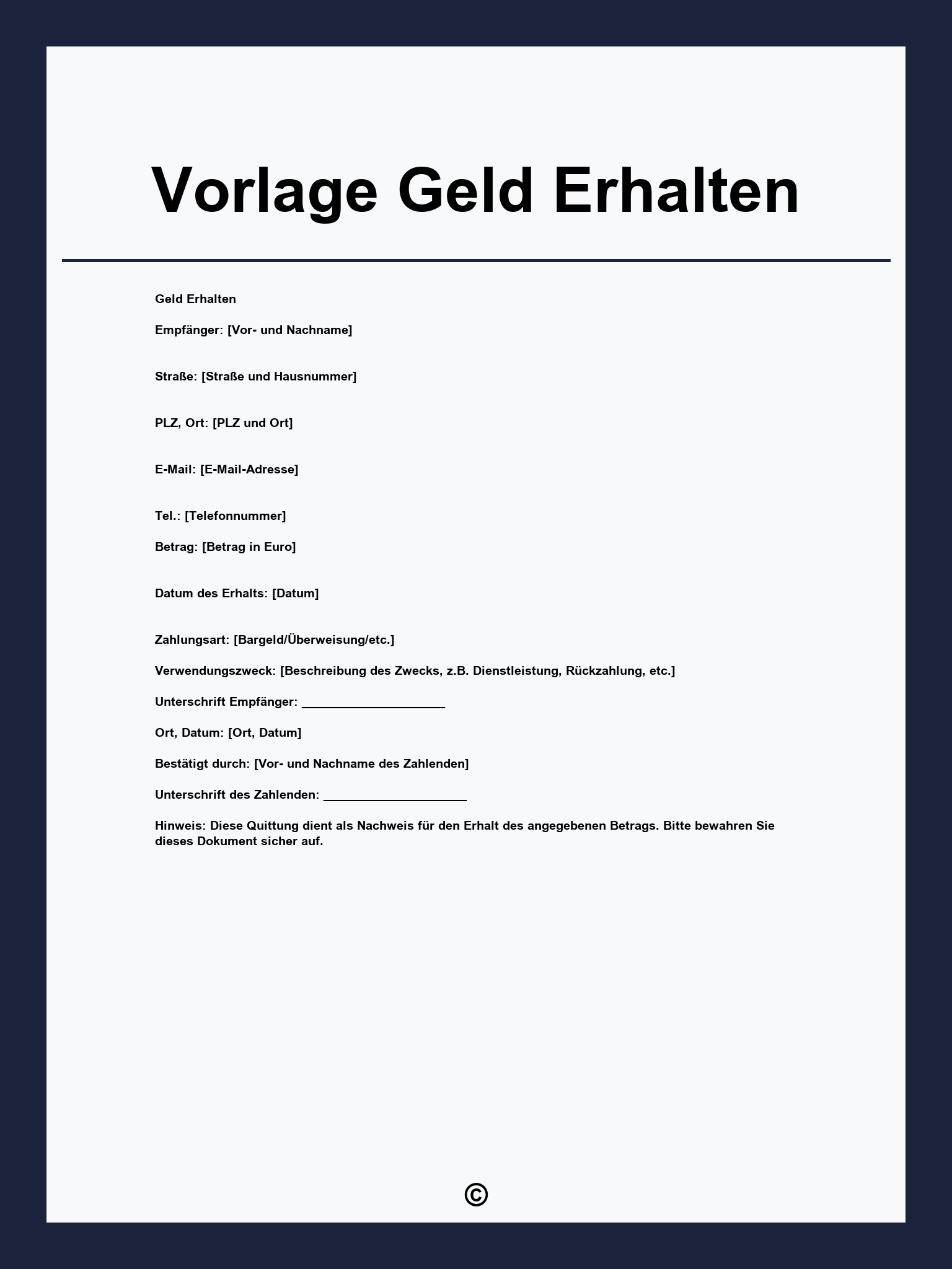 Vorlage Geld Erhalten
