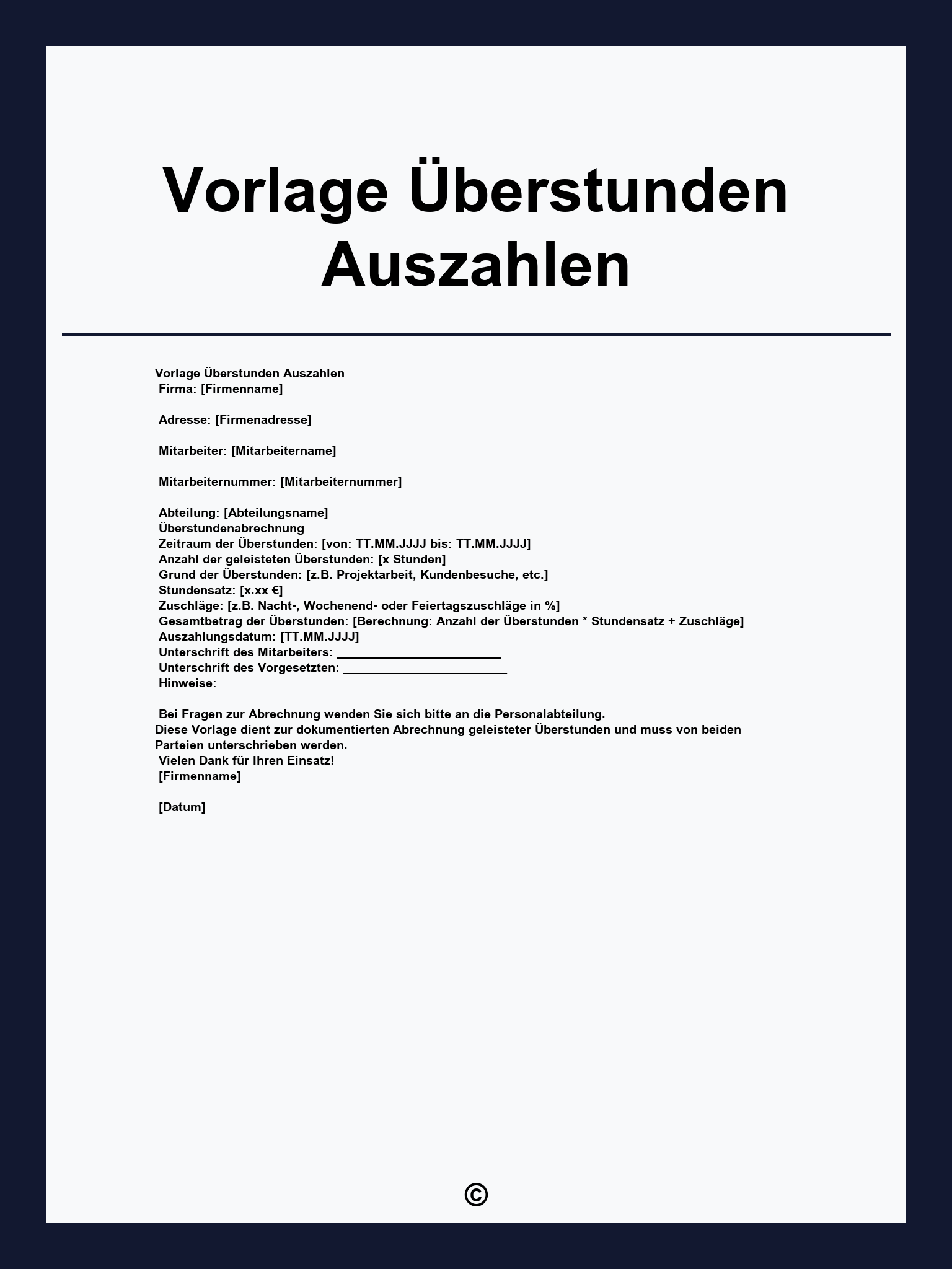 Vorlage Überstunden Auszahlen