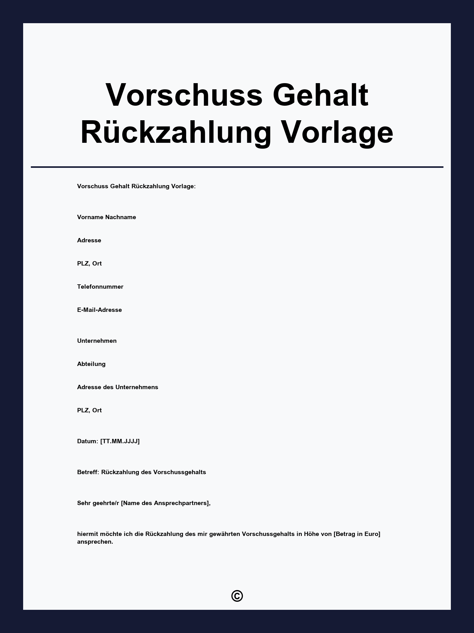 Vorschuss Gehalt Rückzahlung Vorlage