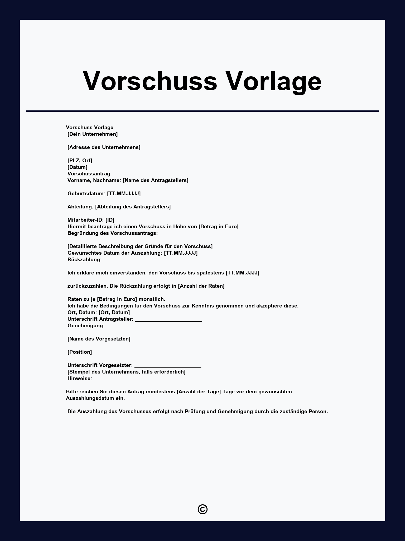 Vorschuss Vorlage