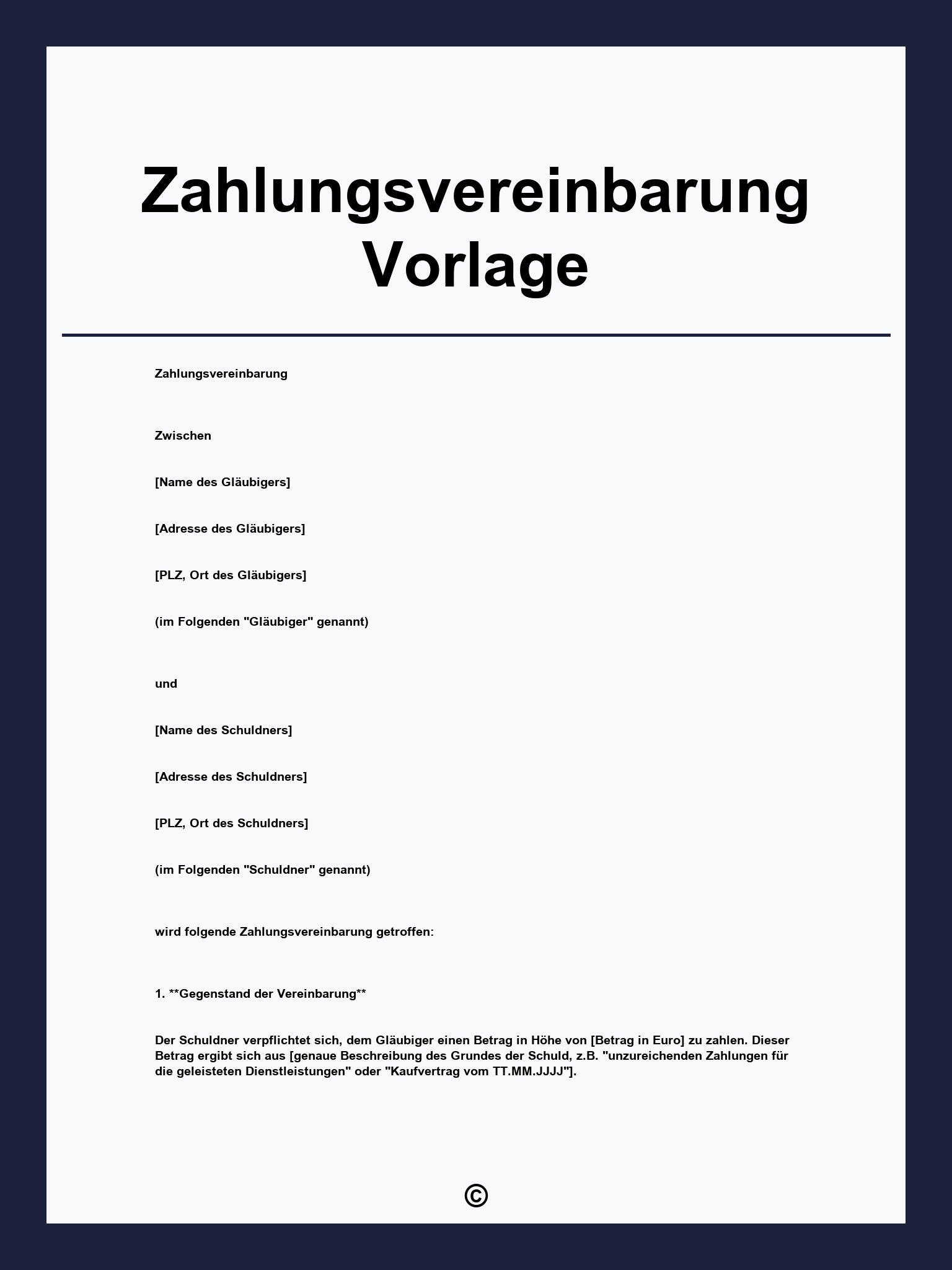 Zahlungsvereinbarung Vorlage